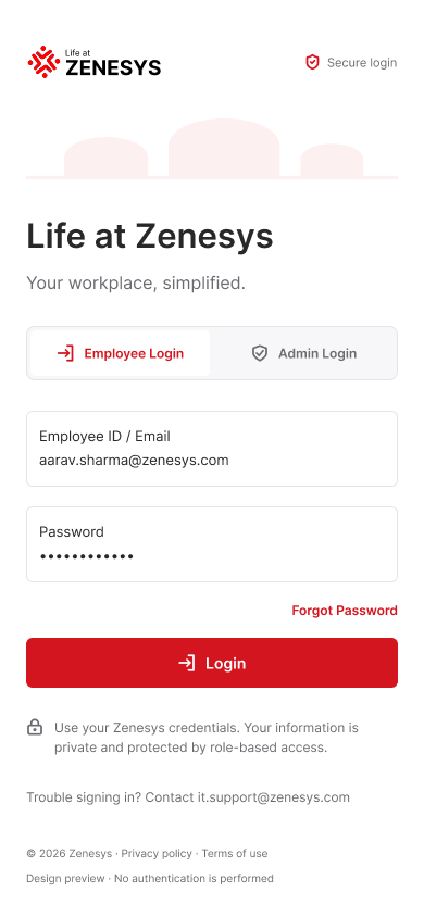 Employee login — Mobile